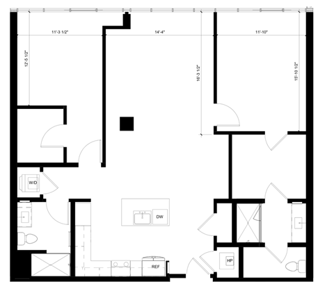 Floor plan for 2 beds, 2 baths, 1394 sqft